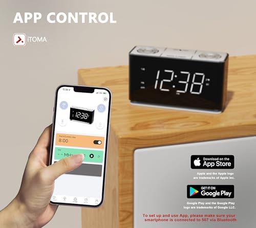 iTOMA Bluetooth Clock Radio with Dual Alarm and USB Charging