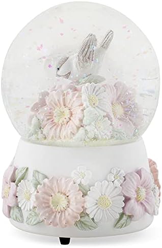 Pastel Chickadee Flowers Musical Snow Globe