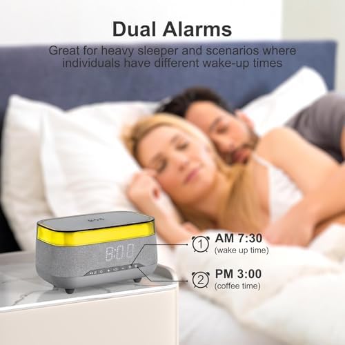 Smart Alarm Clock with 15W Wireless Charger and Bluetooth Speaker