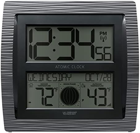 La Crosse Technology BBB86118 Curved Atomic Digital Clock with Moon Phase and Temperature