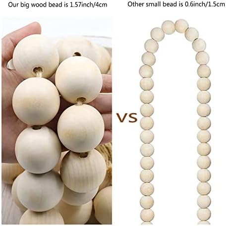 Elifel Farmhouse Decor 50 Inch Wood Bead Garland with Tassels