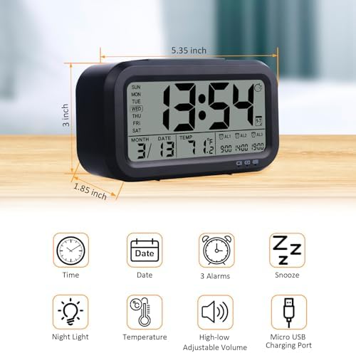 Digital Alarm Clock with 43 Screen and 3 Bells for Heavy Sleepers