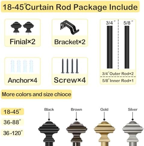 JRZOO Black Curtain Rods 18-45 34 Inch Diameter