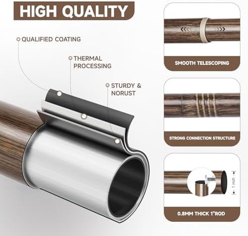 BRIOFOX Imitation Walnut Wood Curtain Rods 72-144 Inch
