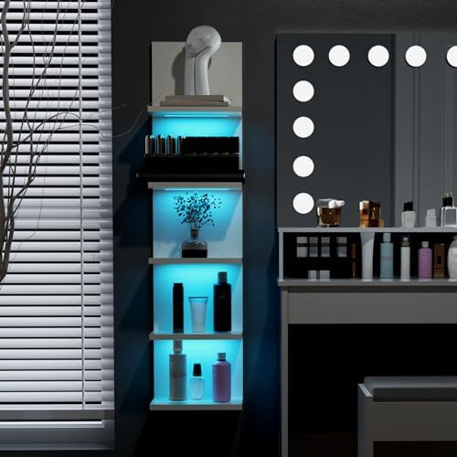 VIWODS 5-Tier Floating Wall Shelf with RGB Light White