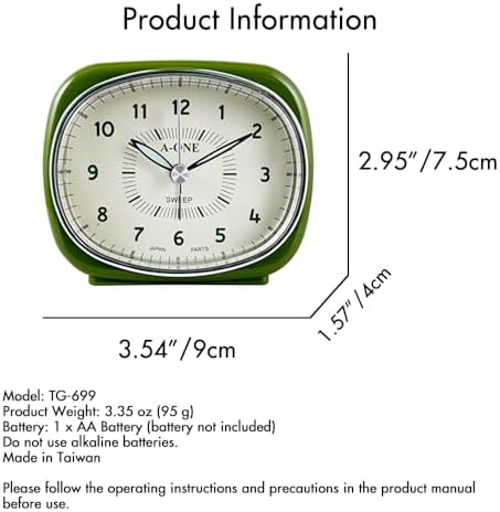 Square Round Silent Alarm Clock - Green