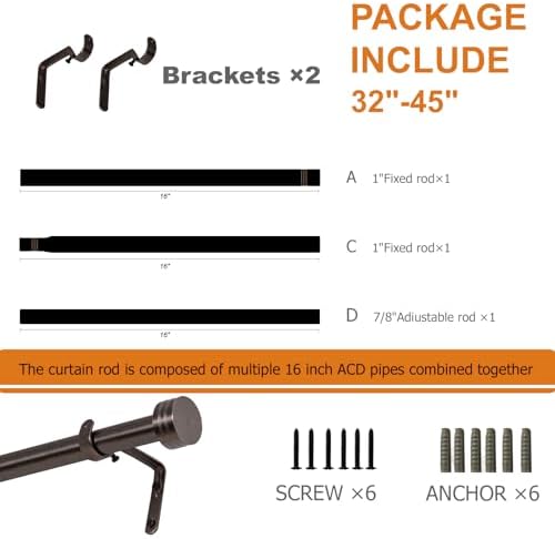 Adjustable Curtain Rods 18 to 45 Inches 1 Inch Diameter Metal