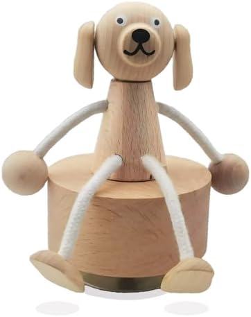 Hefonti Wooden Dog Music Box with Flexible Legs
