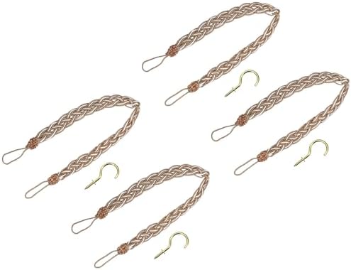 Uxcell 4Pcs Curtain Tiebacks with Braided Design Khaki and Mixed Silver