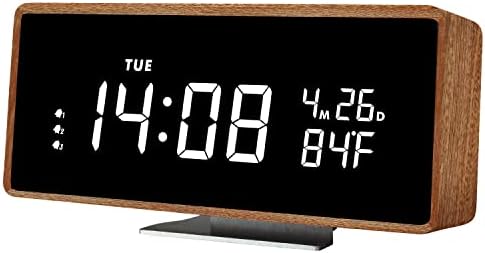 Wooden Digital Alarm Clock with Bluetooth Speaker and Night Light