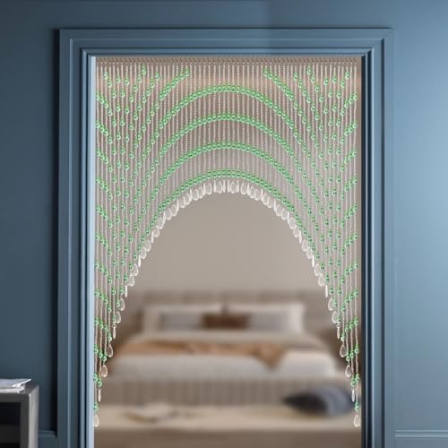 60 String Beaded Curtain with Clear and Green Glass Beads