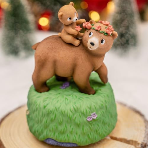Bowu Music Box Forest Bear Green - Handcrafted Mom and Daughter Bear Figurine