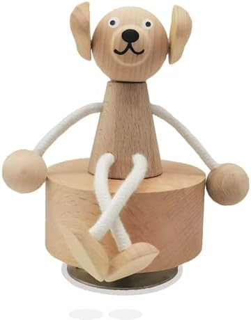 Hefonti Wooden Dog Music Box with Flexible Legs