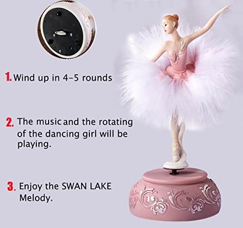 Pink Feather Skirt Ballerina Musical Figurine Plays Swan Lake Tune