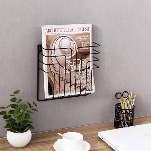 Modern Design Black Metal Wire Magazine Holder and File Folder Rack