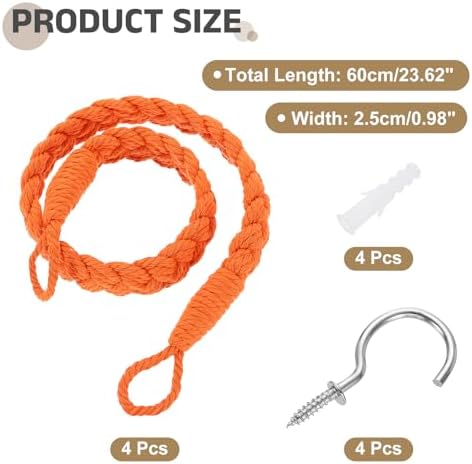 Uxcell 4Pcs Cotton Rope Curtain Tiebacks with Metal Hooks Orange