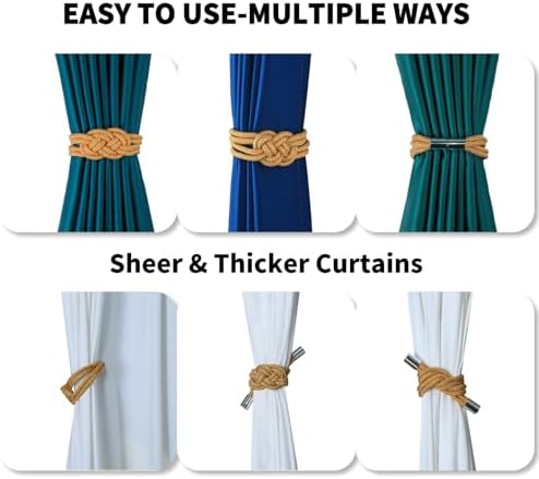 2 Pack Magnetic Curtain Holdbacks with Jute Rope