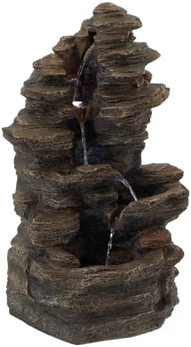 Cascading Electric 4-Tier Rock Water Fountain with LED Lights 24 Inch