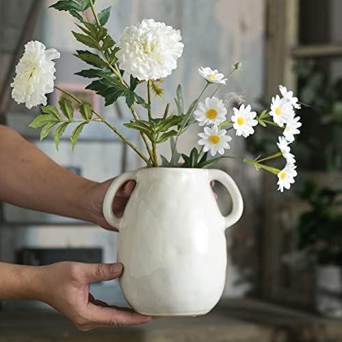 White Ceramic Vase with 2 Handles 7 Inch Tall