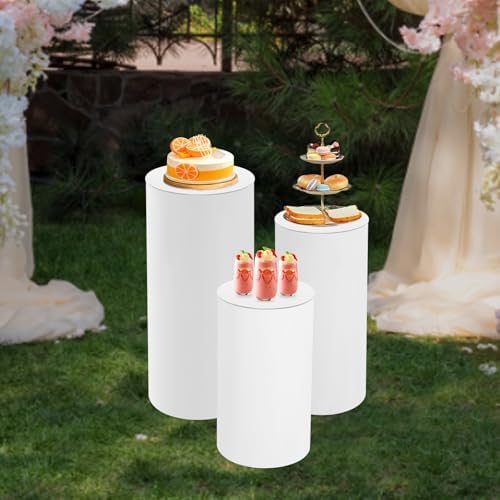 3PCS White Cylinder Pedestal Stand for Wedding Display