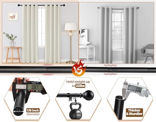 KAMANINA 2 Pack Adjustable Curtain Rods Black