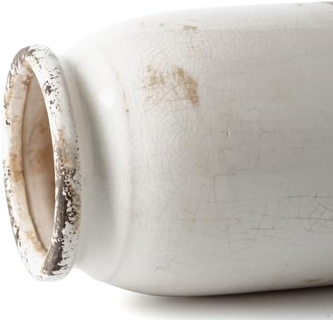 VICTOR TERESA Rustic White Ceramic Vase 8 Inch
