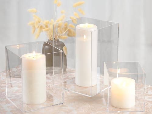 Red Co Set of 3 Square Clear Acrylic Display Pedestals with Polished Edges