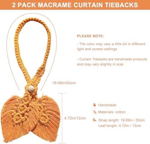 2 Pack Boho Curtain Tiebacks with Macrame Design