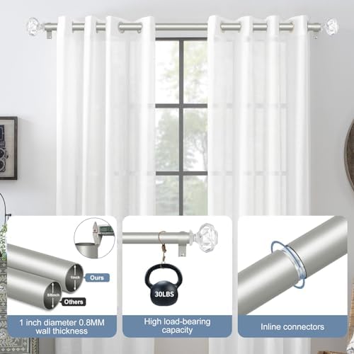 TVWOO Silver Crystal Curtain Rods 66-120 Inch Adjustable