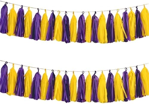 Purple Yellow Paper Tassel 20 Pack for Party Decor