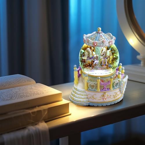 Carousel Horse Music Box with Light - Romantic Snow Globe Gift