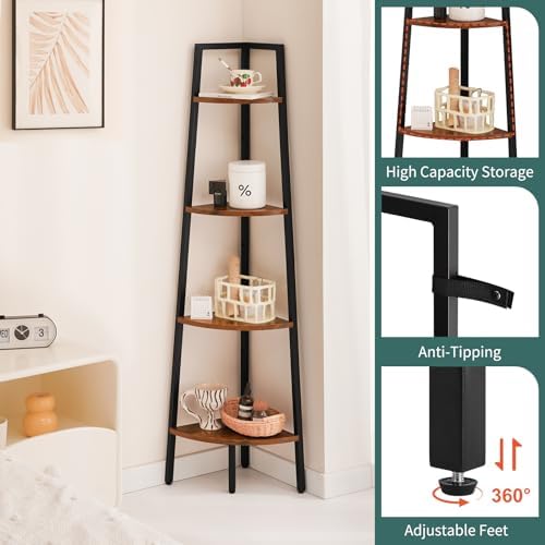 Yoobure 4-Tier Corner Bookshelf with Metal Frame