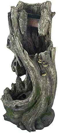 Rustic Tree Trunk Fountain with Light Grey
