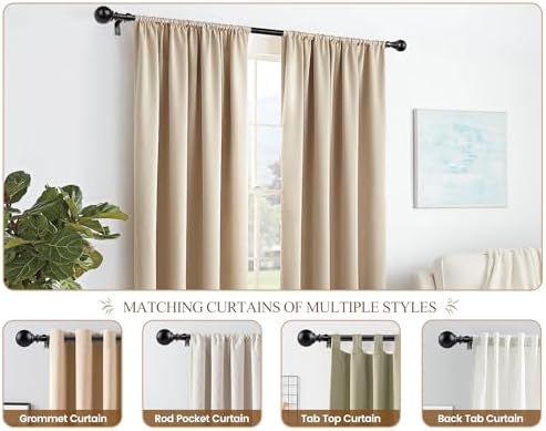 KAMANINA 2 Pack Adjustable Curtain Rods Black
