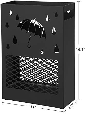 SONGMICS Metal Umbrella Stand with Drip Tray and 4 Hooks