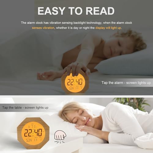 JoFomp 4 Inch Wooden Digital Alarm Clock with Nightlight