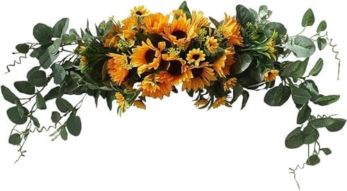 Elegant Artificial Sunflower Swag with Eucalyptus Leaves