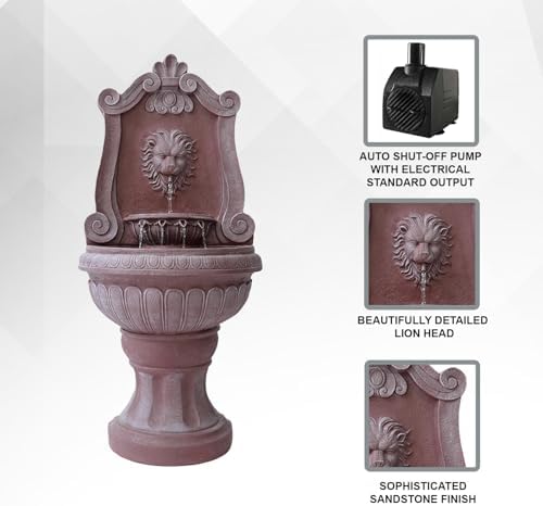 Xbrand 524 In Sandstone Lion Head Floor Fountain