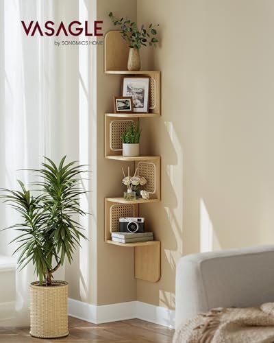 VASAGLE 5-Tier Corner Shelf Boho Style Wall Mounted