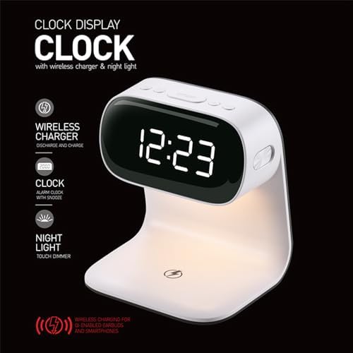 IHAO 3in1 Wireless Charging Alarm Clock Night Light