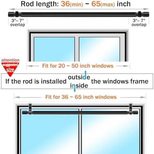 36-65 Inch Black Curtain Rod with Blue Horse Finials