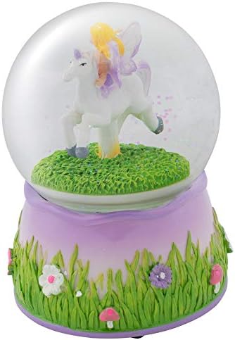 Purple Fairy and Unicorn Rotating Musical Snow Globe