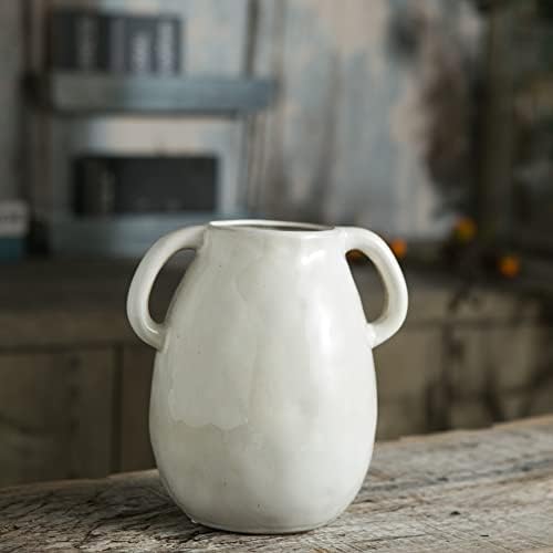 White Ceramic Vase with 2 Handles 7 Inch Tall