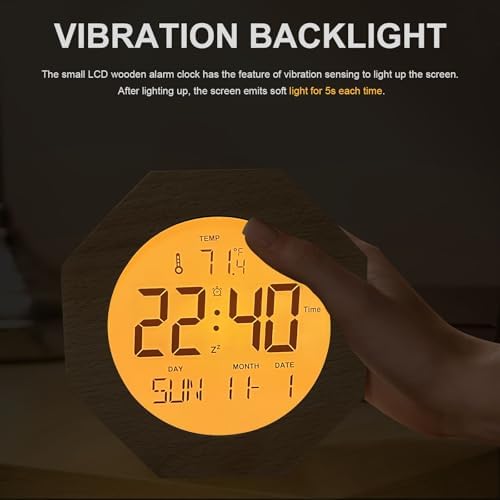 JoFomp 4 Inch Wooden Digital Alarm Clock with Nightlight