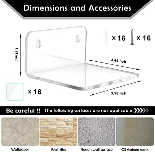 Trailwalk Acrylic Mini Floating Wall Shelf 8 Pack