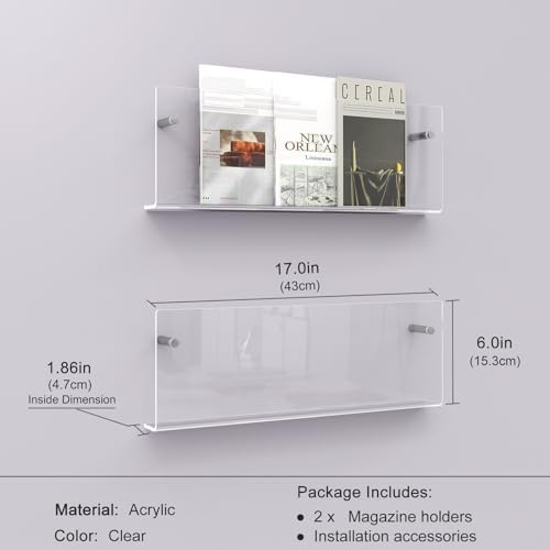Acrylic Magazine Holder 2 Pack Clear 17 Inch Wall Mount