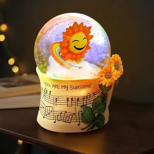 Sunflower Music Box with Light and Snow Globe