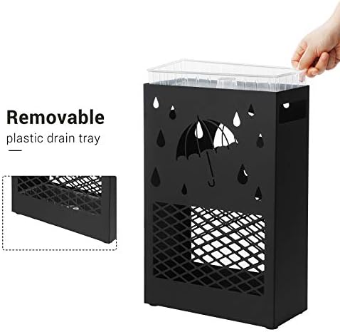 SONGMICS Metal Umbrella Stand with Drip Tray and 4 Hooks
