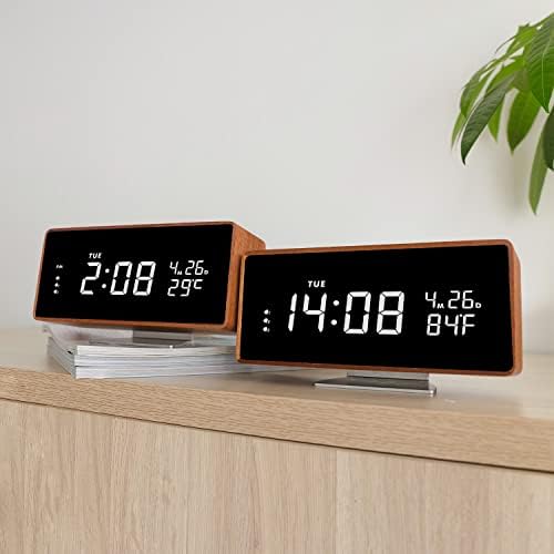 Wooden Digital Alarm Clock with Bluetooth Speaker and Night Light