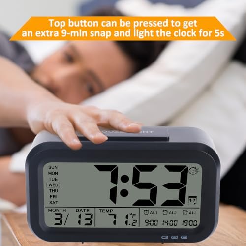 Digital Alarm Clock with 43 Screen and 3 Bells for Heavy Sleepers